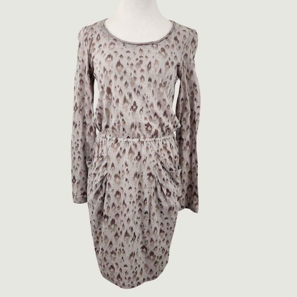 Rebecca Taylor Dress Women Small Tan Animal Print Elastic Waist Pockets